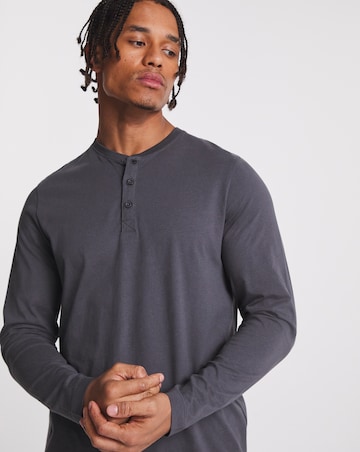 Long Sleeve Grandad T-Shirt Long Length- Charcoal