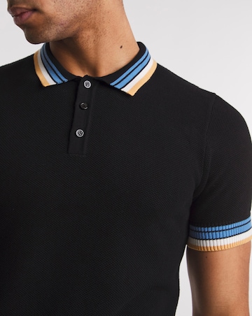 Black Knitted Tipped Polo