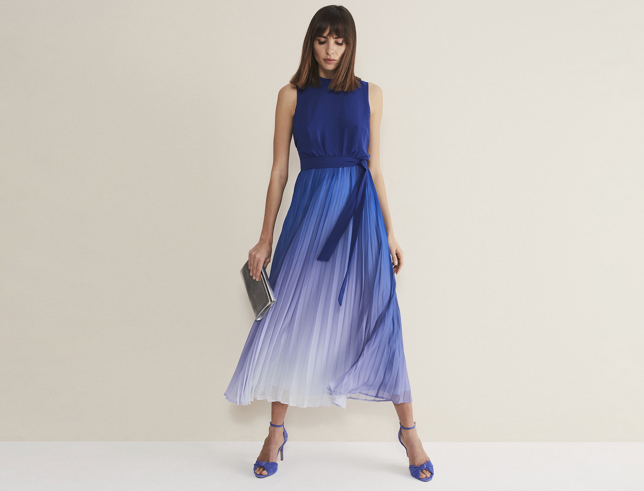 Woman wearing a blue dress