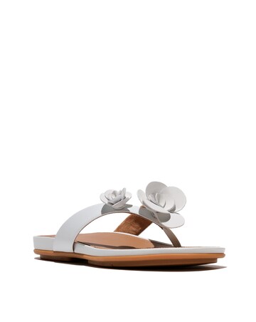 FitFlop White Gracie Flower Leather Flip-Flops - Standard Fit (D)