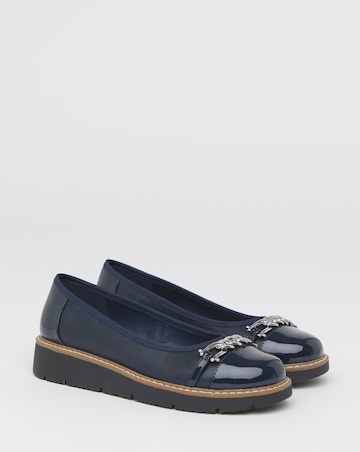 Heavenly Soles Soliel Low Wedge Ballerinas With Snaffle Trim - Wide Fit (E)
