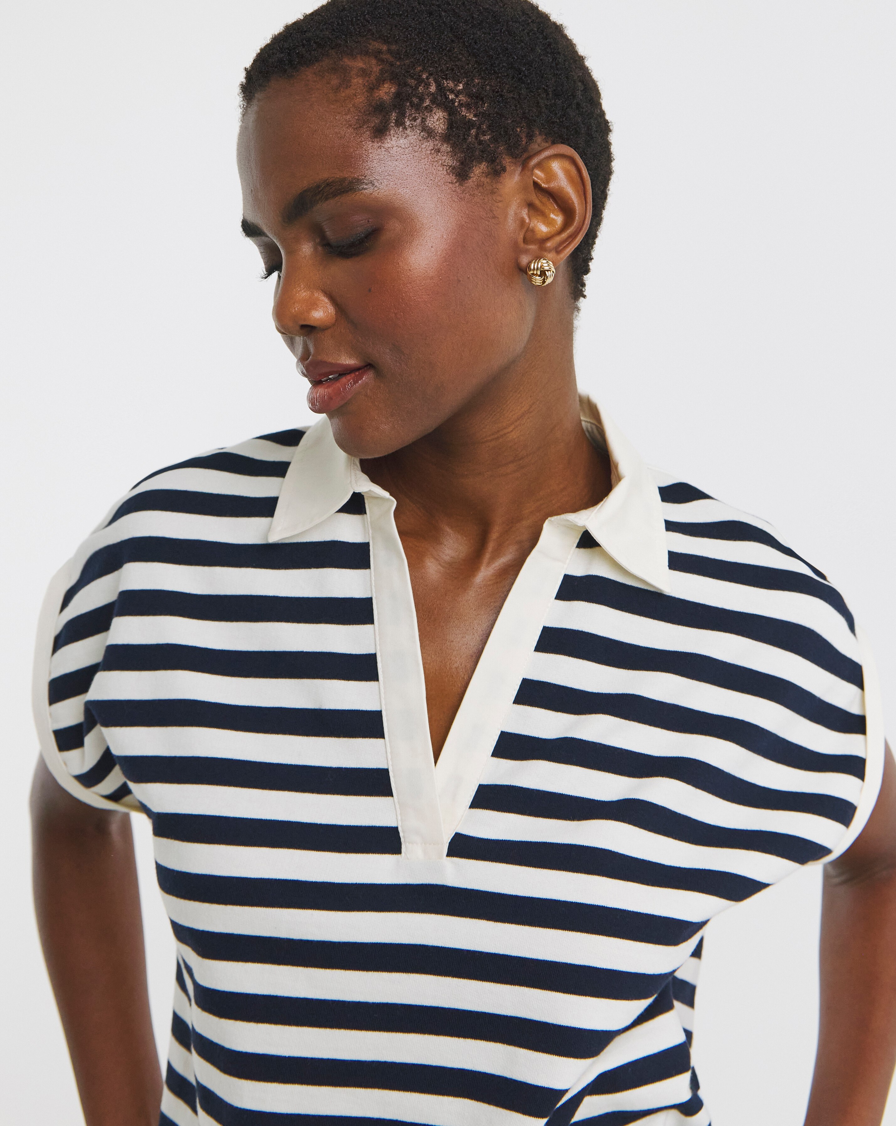 Navy Stripe Short Sleeve Rugby Polo Top | JD Williams