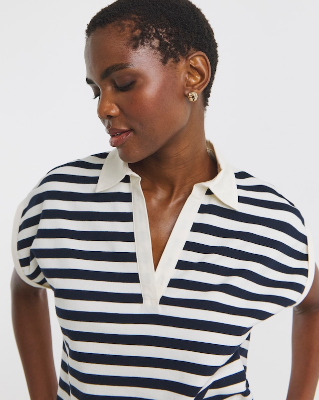 Navy Stripe Short Sleeve Rugby Polo Top