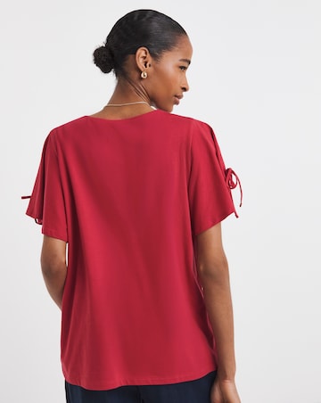 Pure Cotton Crew Neck Tie Sleeve T-Shirt