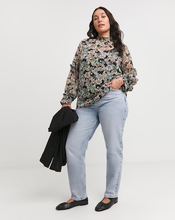 Multi Floral Frill Detail Blouse With Cami