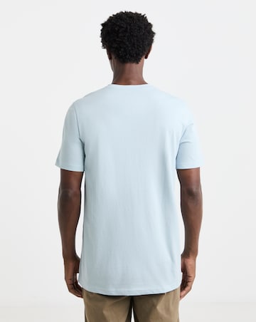 Pure Cotton V-Neck T-shirt Long - Blue