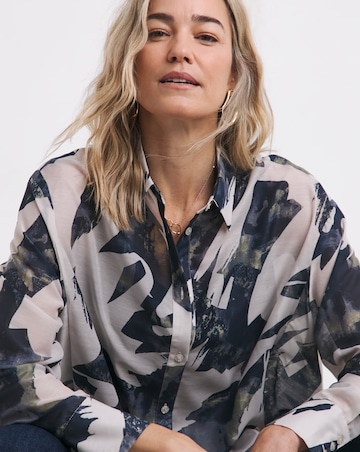 Womens Extreme Oversized Voile Shirt - Ivory Print