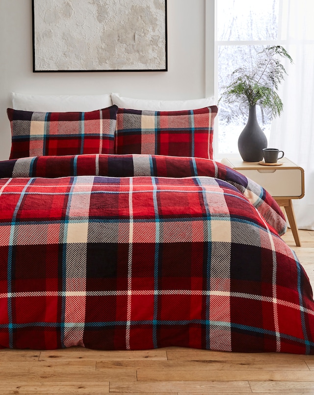 Christmas Check Fleece Duvet Cover Set
