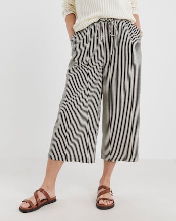 Striped Linen Mix Cropped Wide Leg Culottes