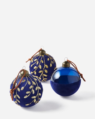 Flocked Navy and Gold Baubles- Set of 6