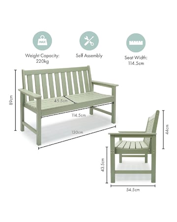 VonHaus Westport Green Wooden Garden Bench - 2 Seater