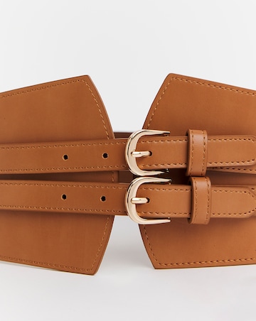 Tan Double Buckle Waist Corset Belt