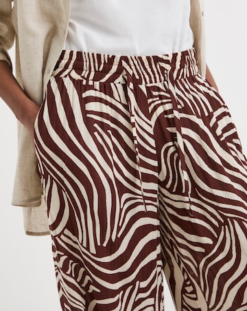 Brown Print Crinkle Pull On Wide Leg Trousers