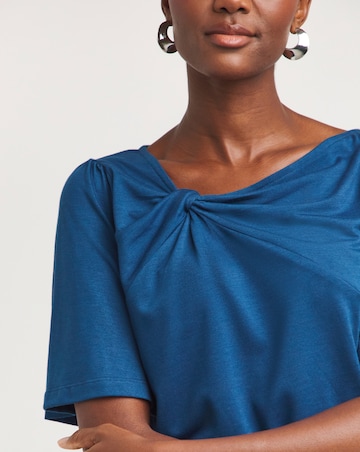 Dark Blue Twist Detail Angel Sleeve Top