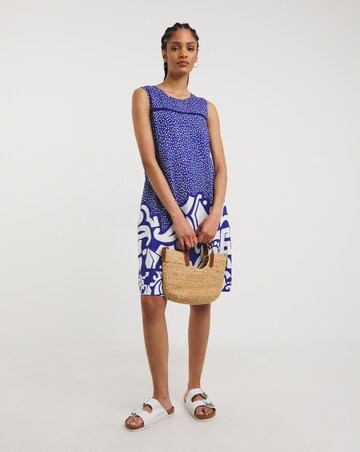 Border Print Linen Shift Dress