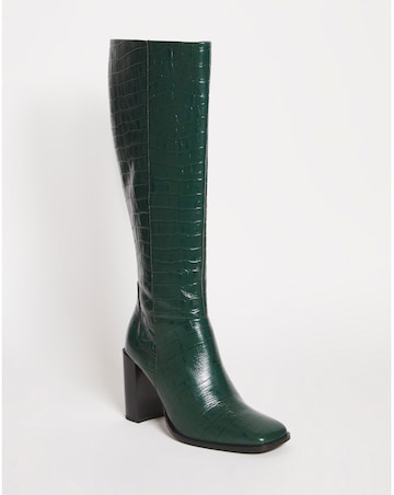 Mao Leather Square Toe Heeled Knee Boots Ex Wide Fit Standard Calf