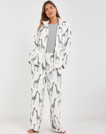 Chelsea Peers Giraffe Print Fleece Quarter Zip Pyjama Set