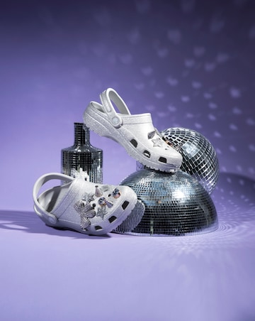 Crocs Silver Classic Glitter Clogs -Standard Fit (D)