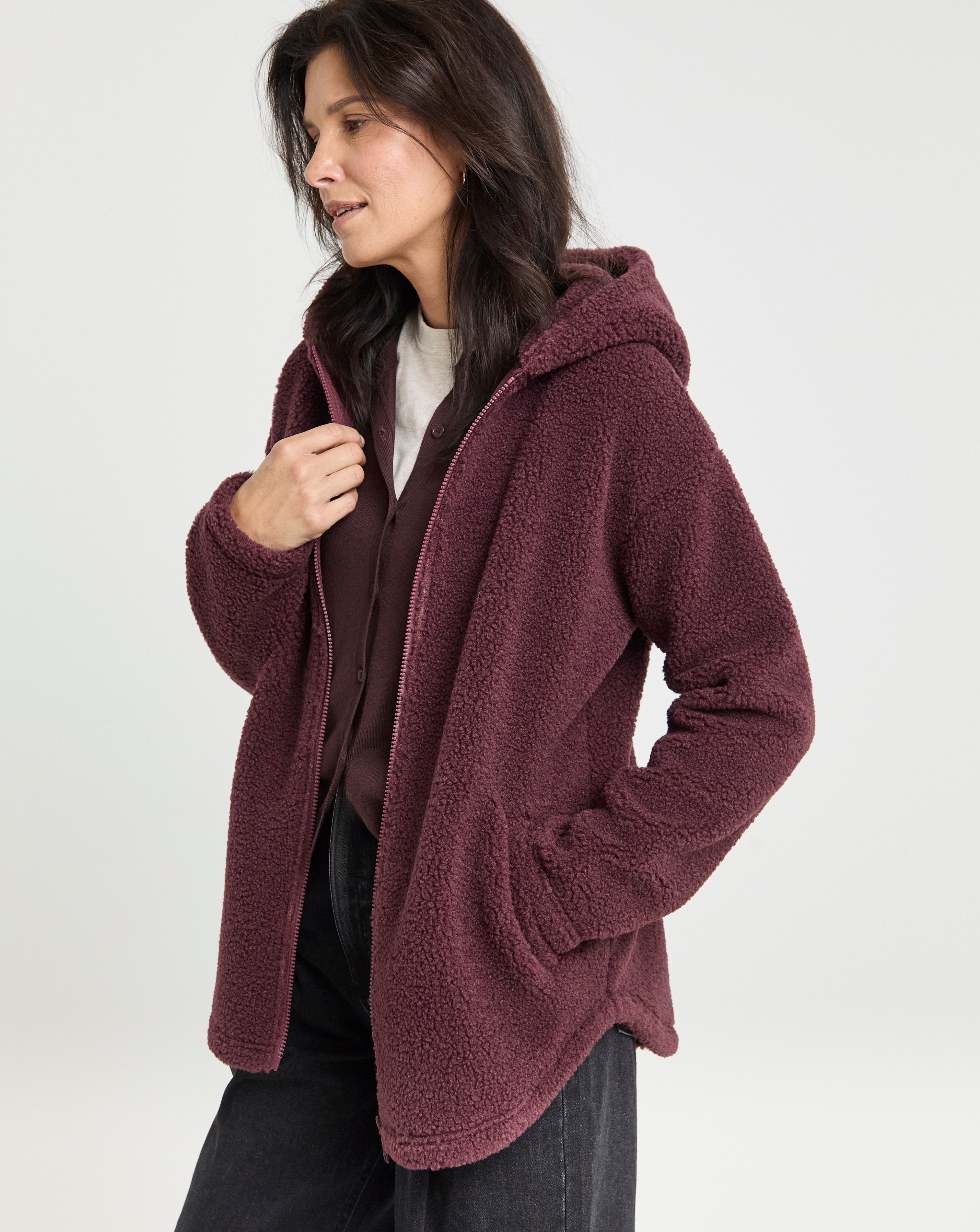 Borg Longline Zip Through Hoodie