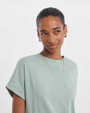 Pure Cotton Longline Short Sleeve Curved Hem