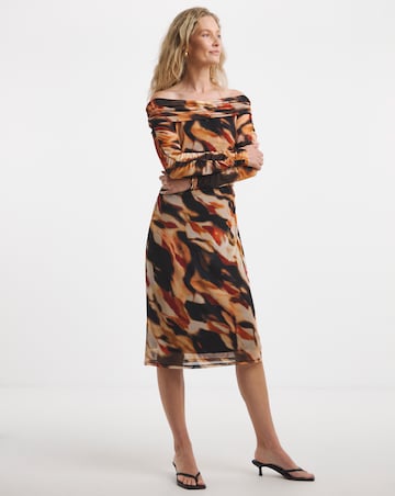 Mesh Ruched Bardot Dress