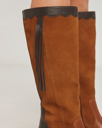 Joe Browns Brown Suede Knee High Boot -Wide Fit (E) & Super Curvy Calf