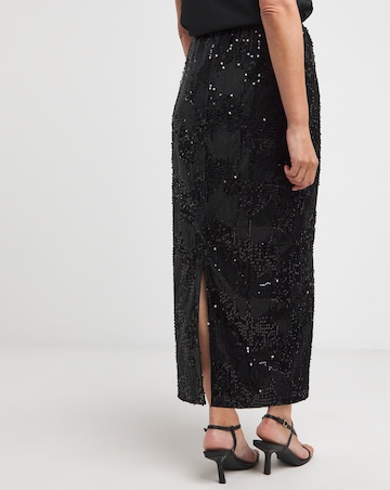 Mixed Sequin Column Midaxi Skirt