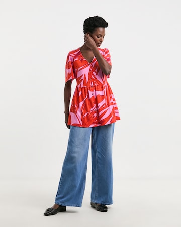 Palm Print Angel Sleeve Longline Top