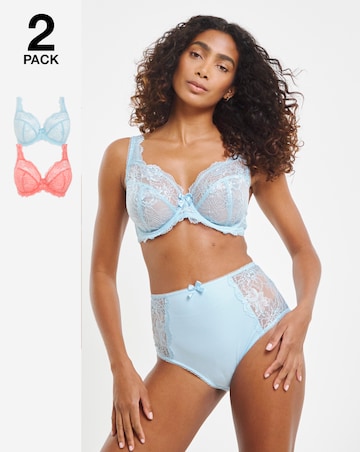 Pretty Secrets (2 Pack) Ella Lace Full Cup Wired Bras (C-H) Blue/Coral