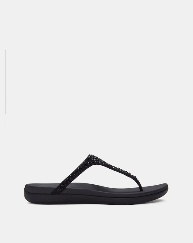 FitFlop Black Solay Mixed-Crystal Toe-Post Sandals - Standard Fit (D)