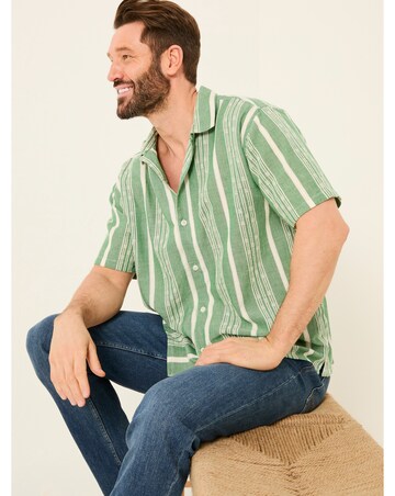 FatFace Embroided Stripe Short Sleeve Shirt - Green