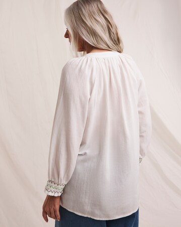 Julipa Linen Mix Embroidered Cuff Button Down Blouse