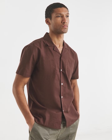 Short Sleeve Revere Collar Linen Blend Shirt