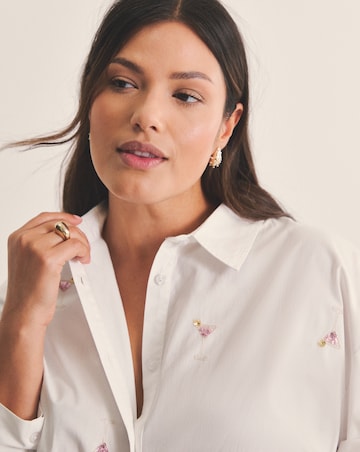 Simply Be White Oversized Cocktail Embroidered Shirt