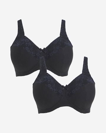 Pretty Secrets (2 Pack) New Sarah Cotton Full Cup Non Wired Bras (B-G) Blk/Blk
