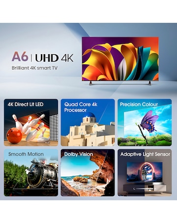 Hisense 75in 75A6NTUK Smart 4K TV with Amazon Alexa and 180W Soundbar Bundle
