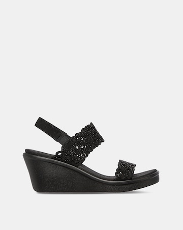 Skechers Black Rumble On Sassy Dayz Wedge Sandals- Wide Fit (E)