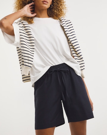 Navy Linen Mix Shorts