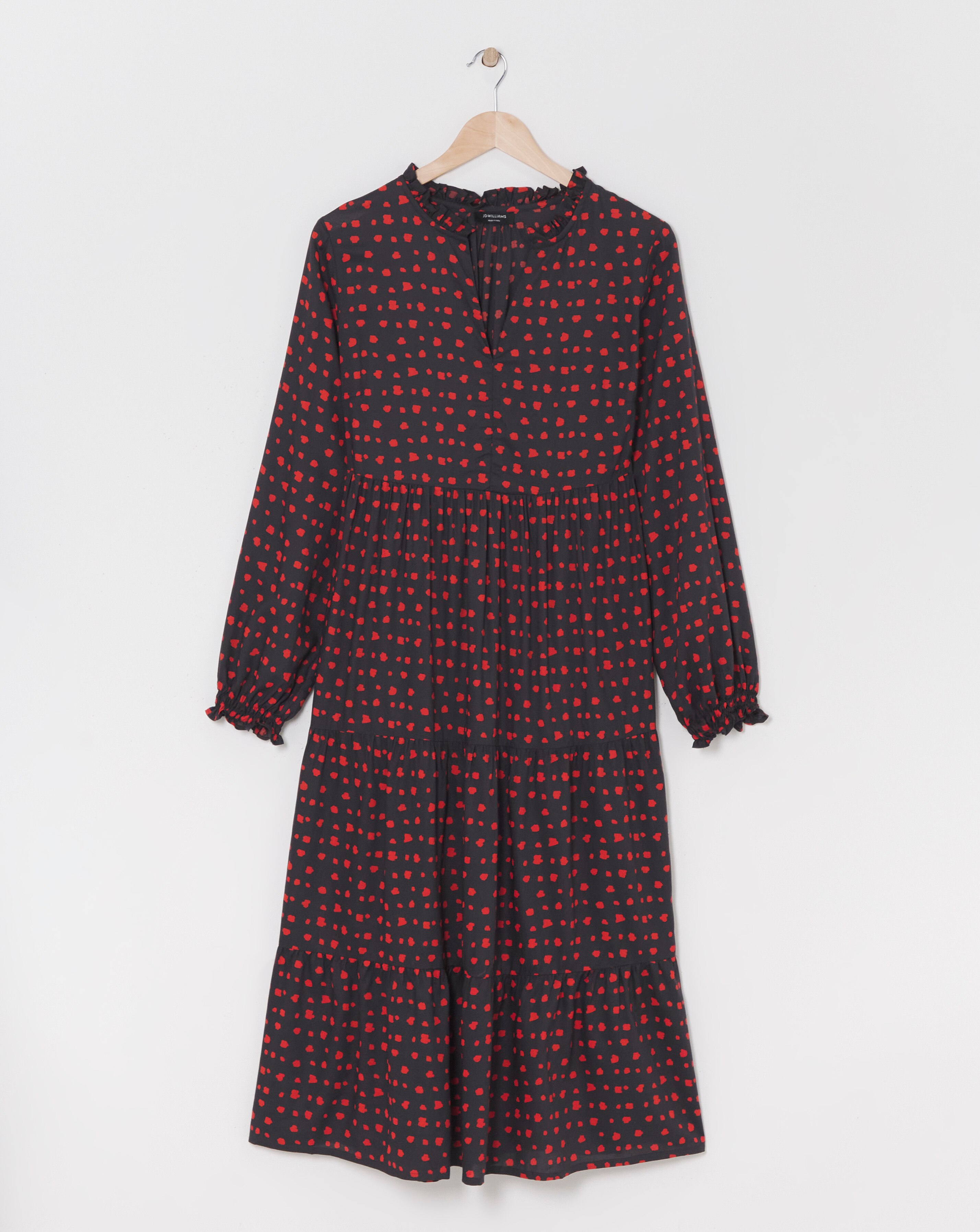Spot Print Balloon Sleeve Midi Smock Dress