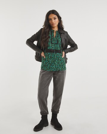 Premium Lace Trim Detail Tie Neck Blouse