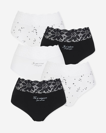 Pretty Secrets (5 Pack) Lace Top Full Fit Knickers Heart Print
