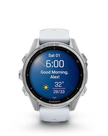 Garmin Fenix 8 43mm Amoled Smart Watch - Silver with Whitestone Silicone Band