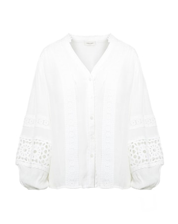 Lace Trim Button Through Prairie Blouse