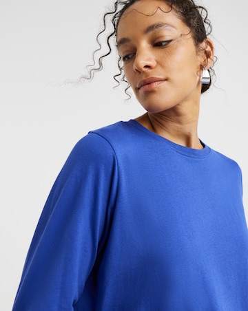 Blue Longline Curved Hem 3/4 Sleeve Top
