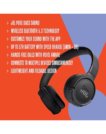 JBL Tune 520BT Wireless On-Ear Headphones - Black