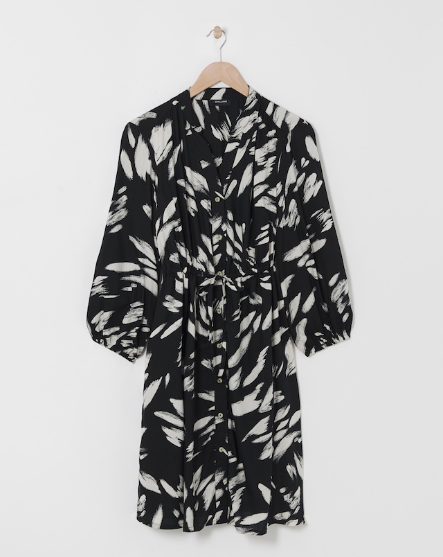 Viscose Twill Drawstring Waist Shirt Dress