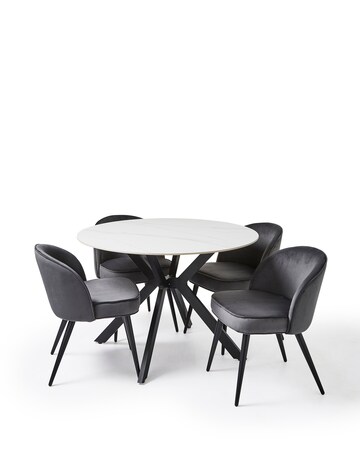 Brock Round Dining Table with 4 Emilie Velvet Chairs