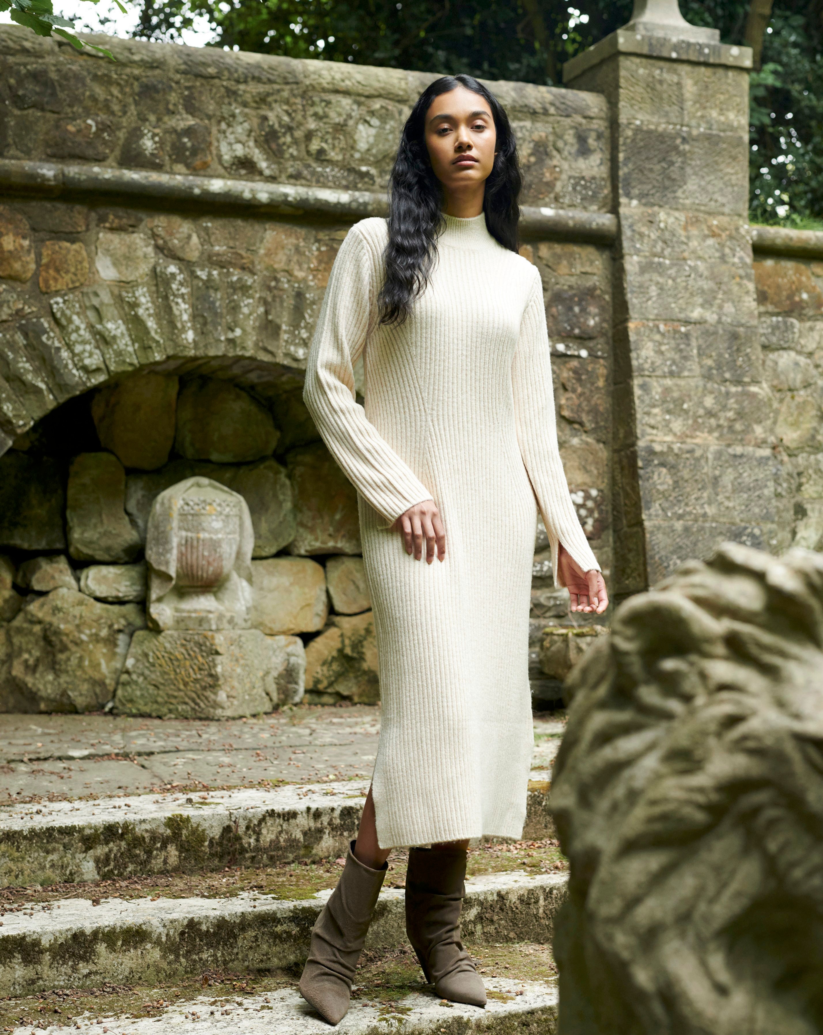 Ro&Zo Oatmeal High Neck Jumper Dress | JD Williams