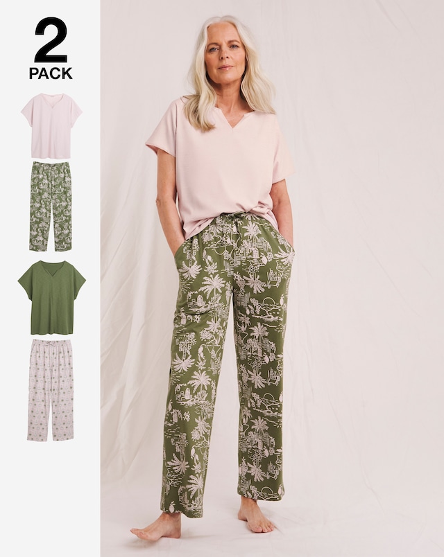 JD Williams (2 Pack) Cotton Pyjama Sets Palm Print