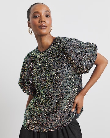 Joanna Hope Sequin Puff Sleeve top